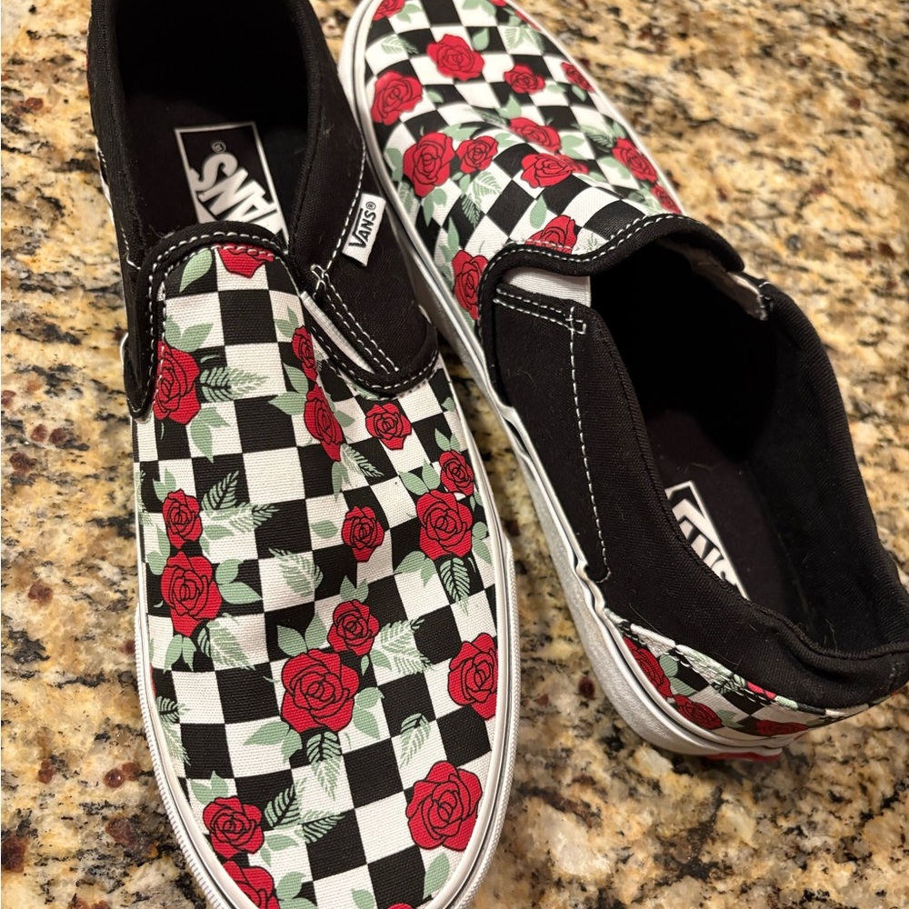 Vans Checkerboard Rose Slip-On Shoes